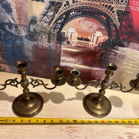 Vintage Solid Brass Brass 3 Arm Candelabra set - Picture 9 of 12